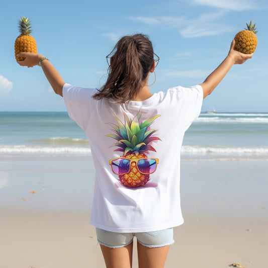 Damen Oversized T-Shirt Ananas mit Sonnenbrille