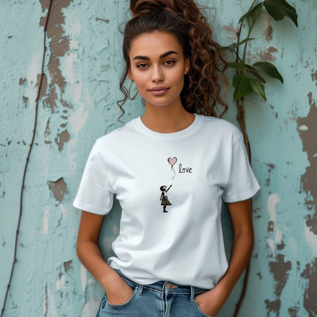 Damen Relaxed T-Shirt Mädchen mit Luftballon