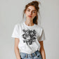 Damen T-Shirt Tiger Kopf schwarz weiß