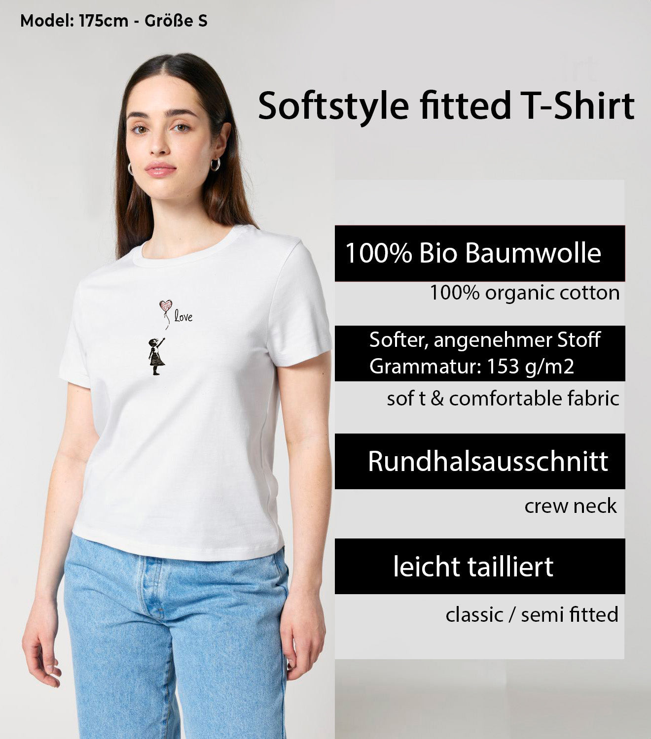 Damen Fitted T-Shirt Mädchen mit Luftballon