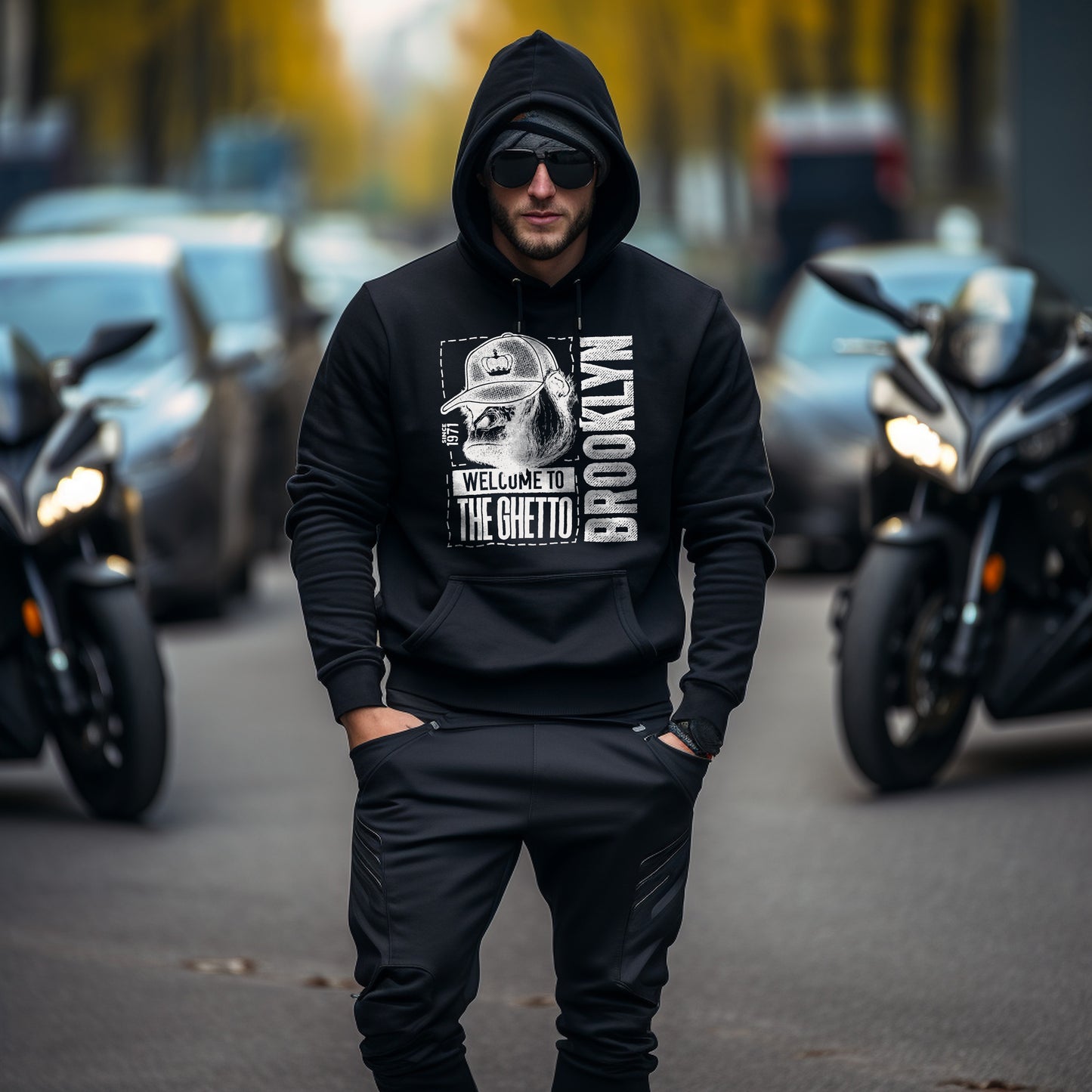 Herren Hoodie schwarz mit Print Brooklyn