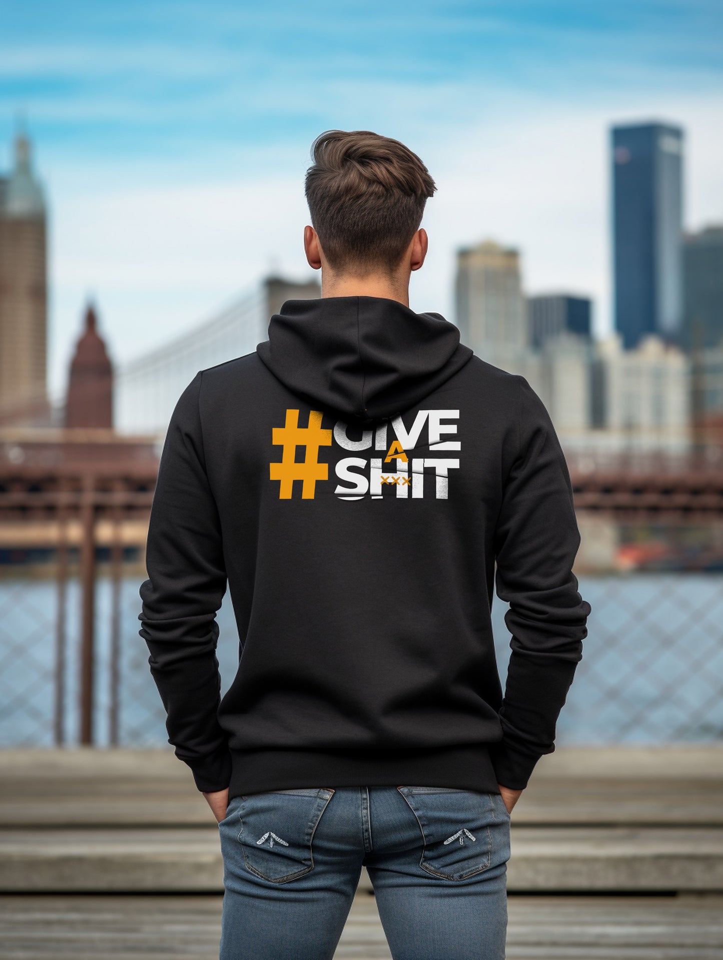 Herren Hoodie mit Spruch Back Print #GIVEASHIT