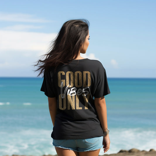 Damen Oversized T-Shirt Back Print "Good vibes only"