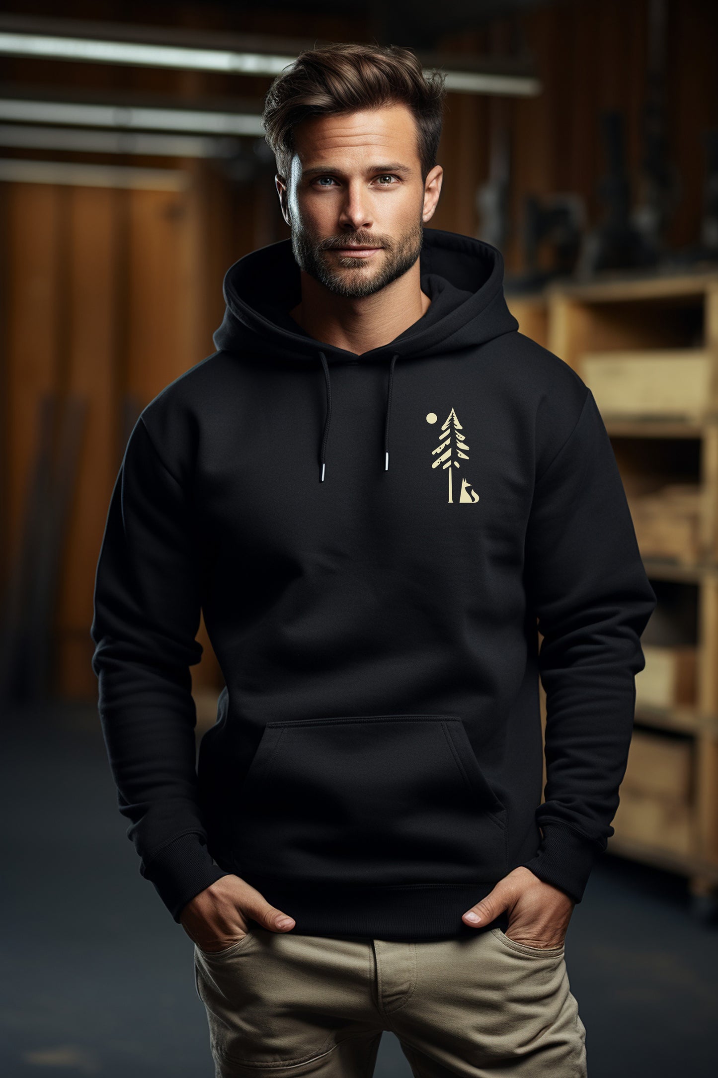 Herren Hoodie Fuchs im Wald