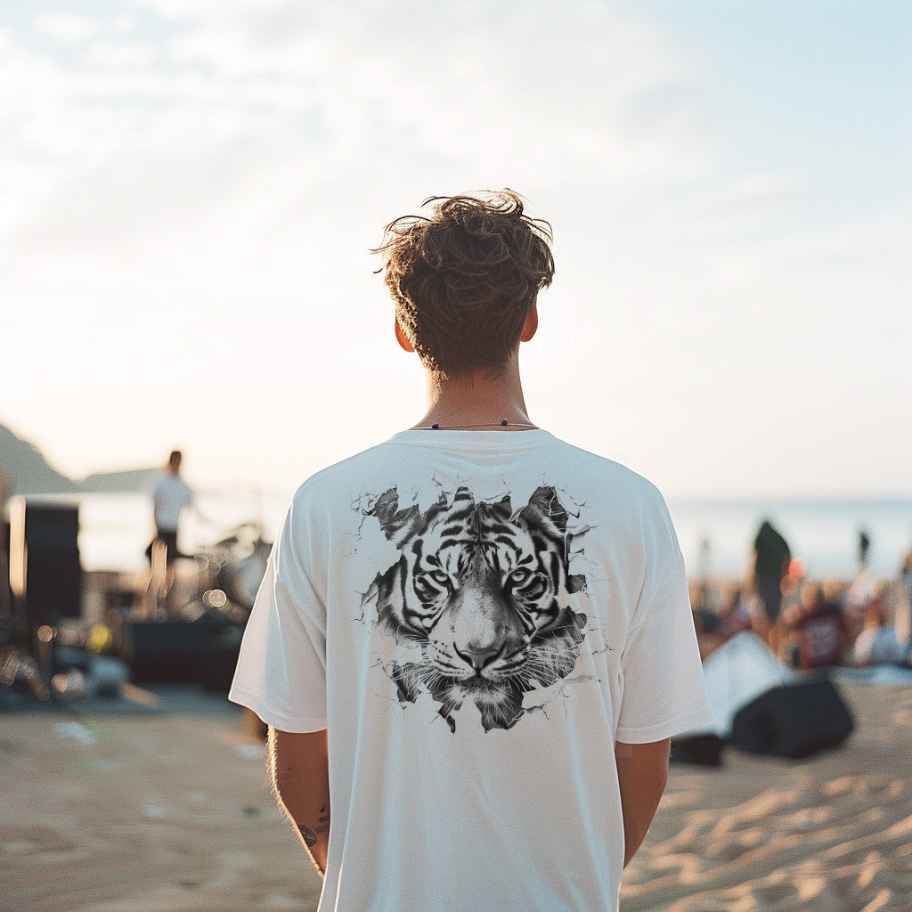 Herren Oversized T-Shirt Tiger Kopf Backprint