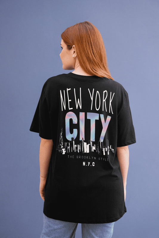 Damen Oversized T-Shirt Back Print New York Design