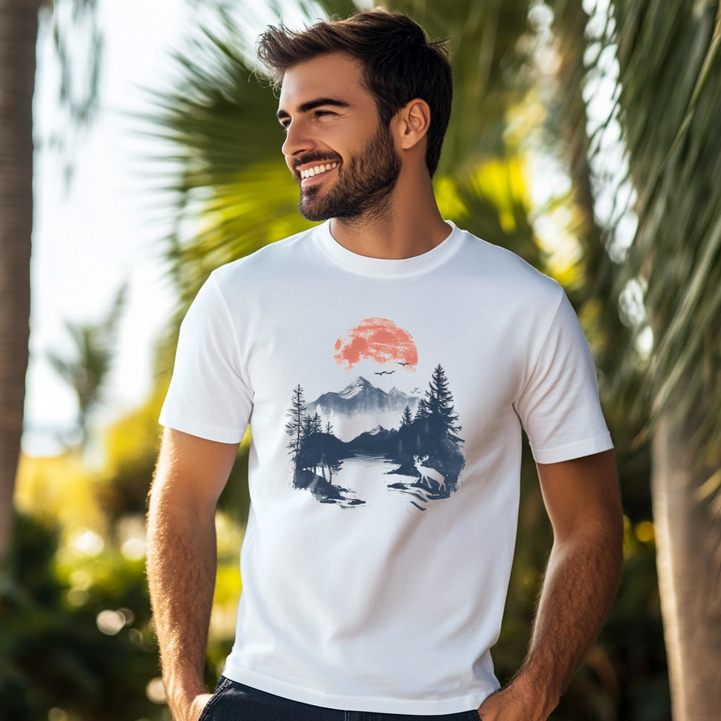 Herren T-Shirt Hirsch im Wald