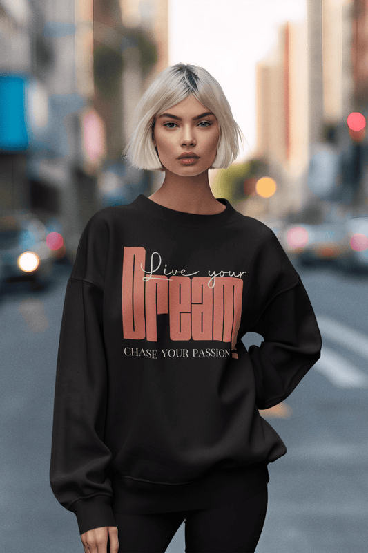 Damen Oversized Sweatshirt mit Spruch "Live your dream"