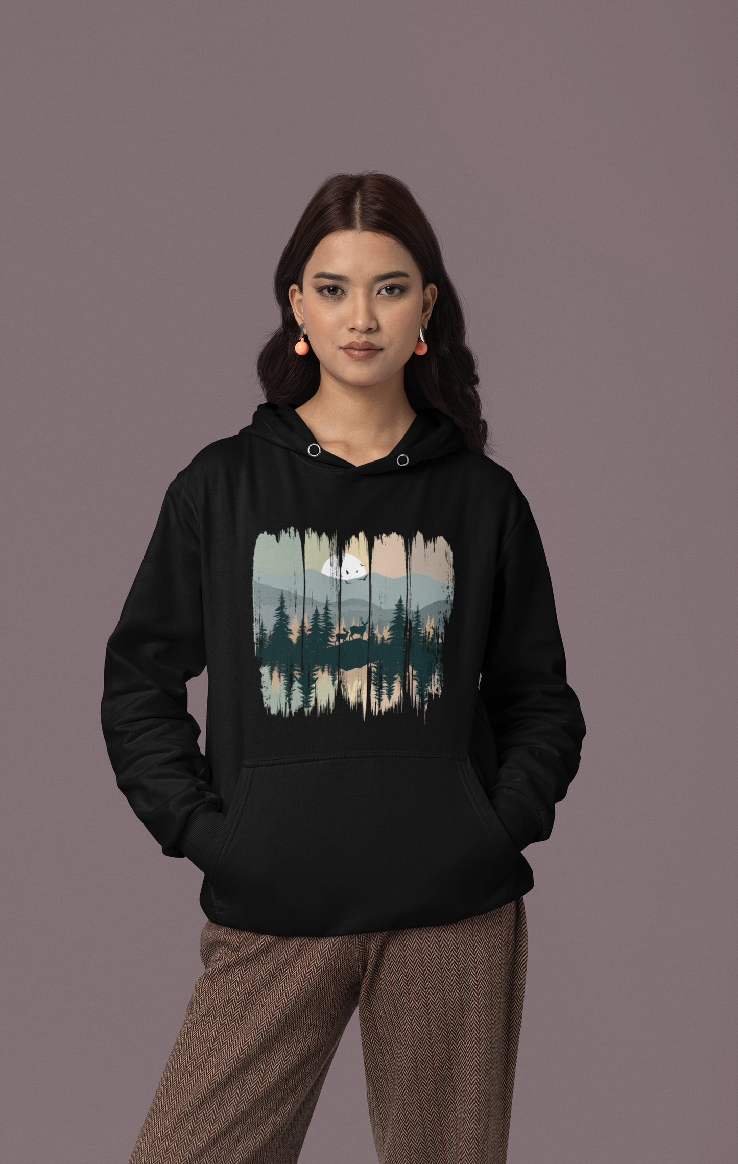 Damen Hoodie mit Print "Hirsch im Wald"