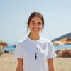 Damen T-Shirt Mädchen mit Herzballon
