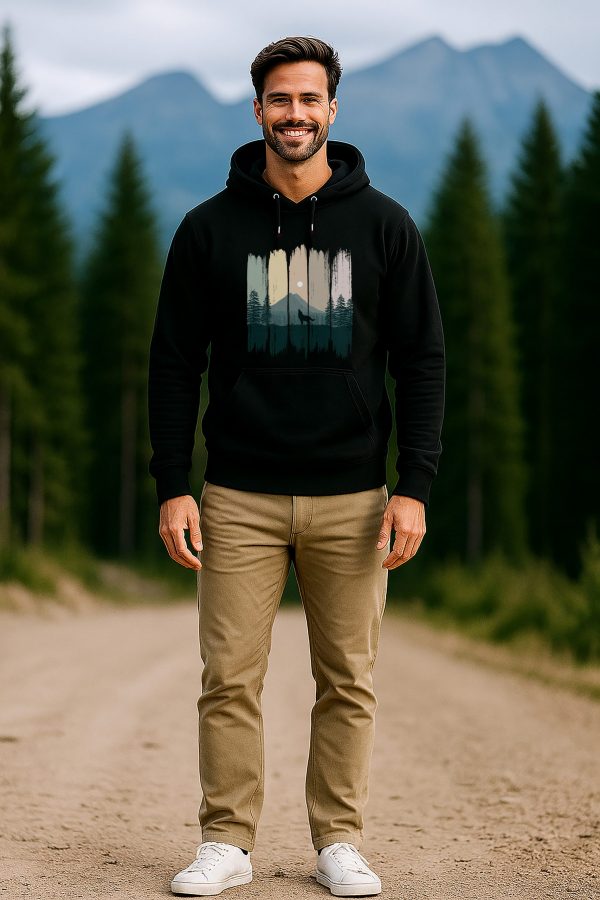 Herren Hoodie Wolf Wald Motiv