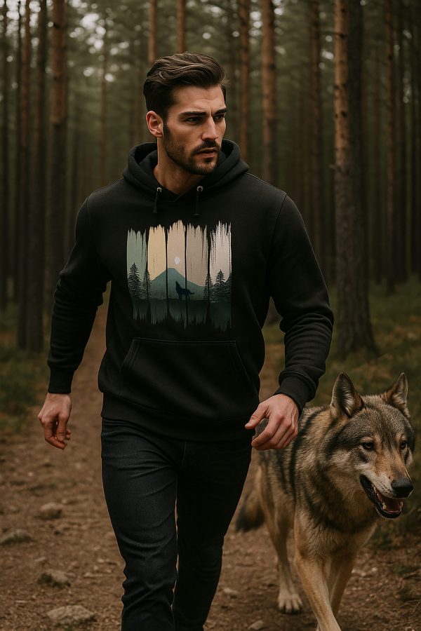 Herren Hoodie Wolf Wald Motiv