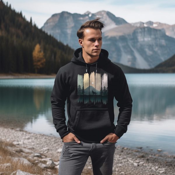 Herren Hoodie Wolf Wald Motiv