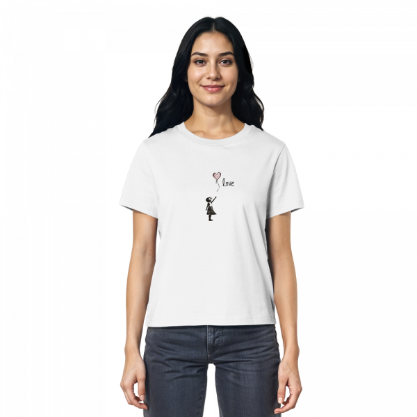 Damen T-Shirt Mädchen mit Herzballon