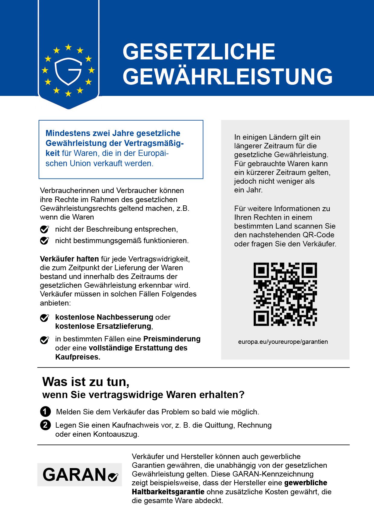 EU-Mitteilung zur gesetzlichen Gewährleistung (mindestens 2 Jahre)